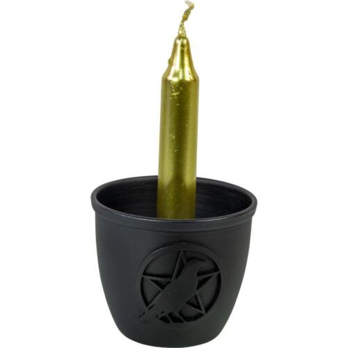 Pentacle and Raven Metal Pot Candle Holder! - Picture 2 of 3