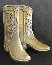 WESTERN COWBOY BOOTS SHAPED BRASS TONED METAL BELT BUCKLE