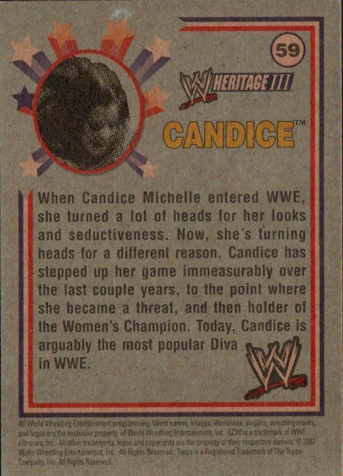 2007 Topps Heritage III WWE Diva Wrestling Card #59 Candice