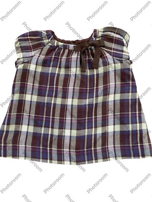 Bonpoint EUC Purple/Brown Plaid Cotton/Wool Short Sleeve Lined Dress-6 Months