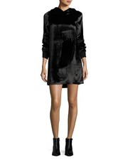 NWT $330 Alice + Olivia Baron A-Line Hooded Black Velvet Dress in size Small!