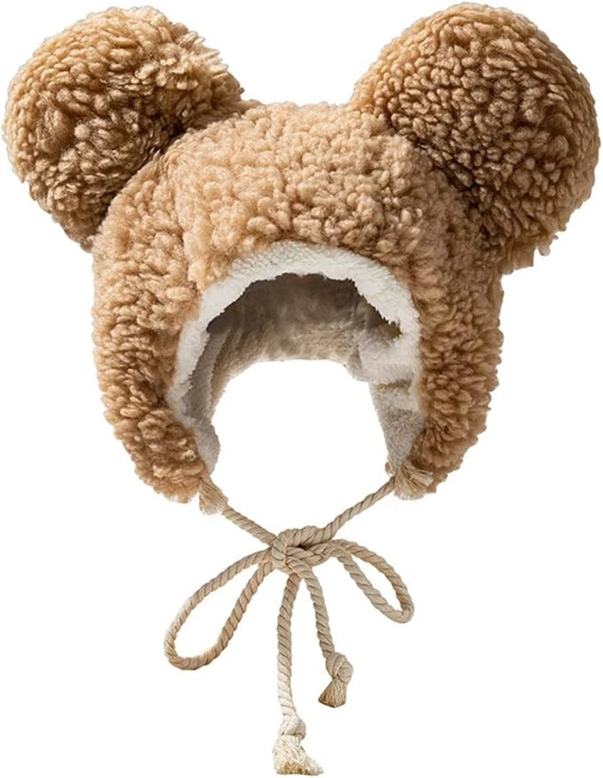 Sombrero de Oso Difuso Unisex Esponjoso Imitación Piel Animal Critter Gorra Ushanka Orejas Grandes Gorro Foto 4 de 4