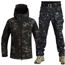 Warm Hooded Jacket Mens Combat Waterproof Tactical Coat With PANT Set UK Outdoor