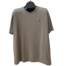 Polo Ralph Lauren Men's Gray T-Shirt Green Pony V-Neck 100 Cotton Tee