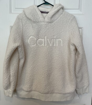 Calvin Klein Performance Sherpa Hoodie Women’s White Large Jacket Spellout 