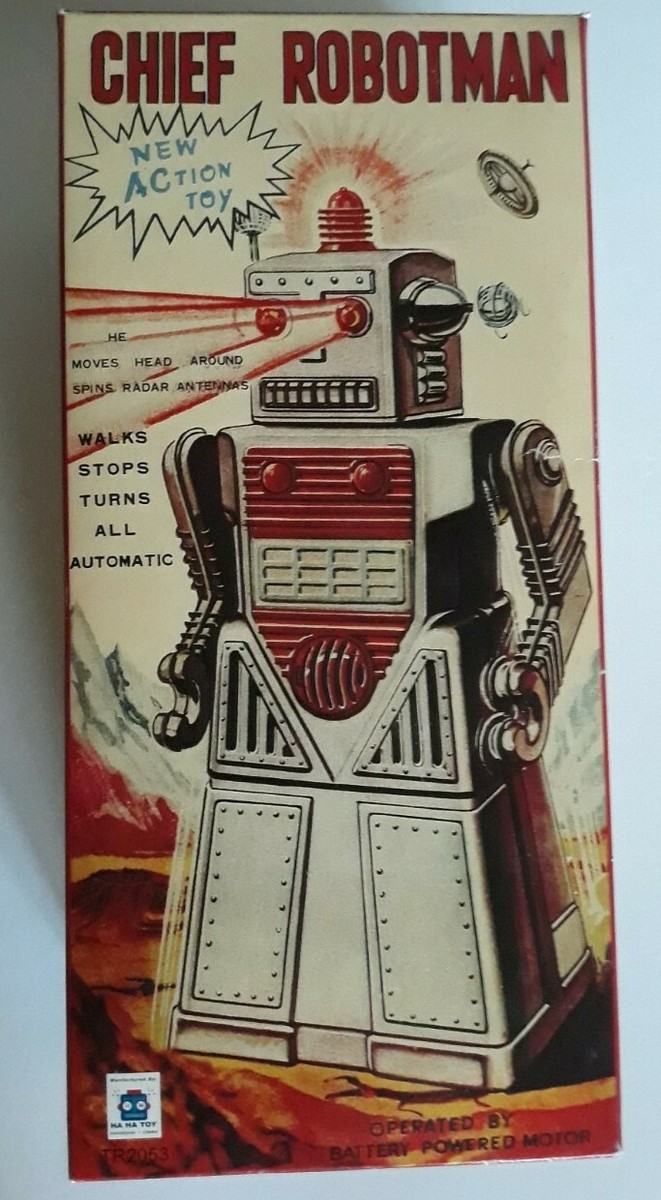 Chief Robotman Robot BLUE Tin Toy Battery Operated Robot | eBay