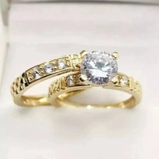 2Ct Round Cut Lab-Created Diamond Wedding Bridal Ring Set 14k Yellow Gold Finish