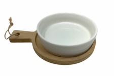 Set aperitivo 2 ciotole in ceramica con supporto tagliere in legno di bamboo 
