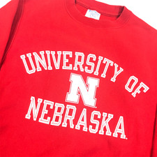 VTG Nebraska Men's Champion Reverse Weave Pullover Sweatshirt Red   Small