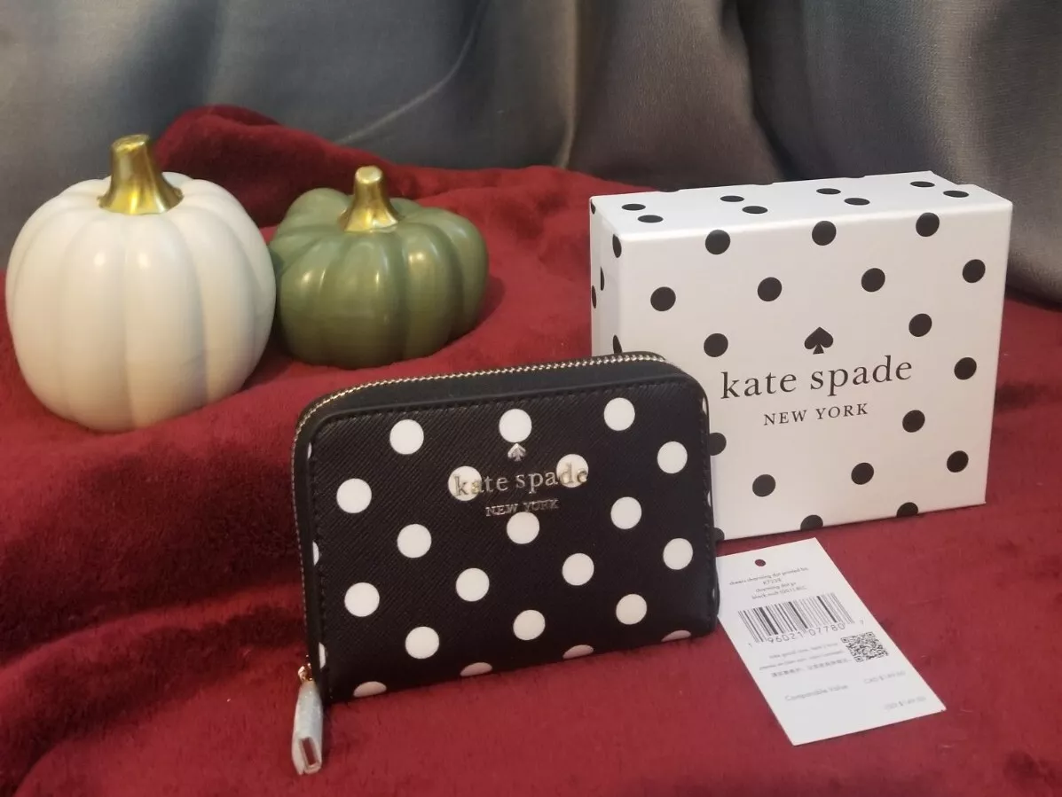 Gift Box New Kate Spade Black And White Polka Dot Zip Wallet eBay