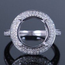 0.35ct Natural Diamond 11-12mm Round Cut Semi Mount Setting Ring Sterling Silver