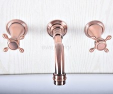 Red Copper Widespread Bathroom Basin Faucet 3Holes Wall Mount Tub Sink Mixer Tap