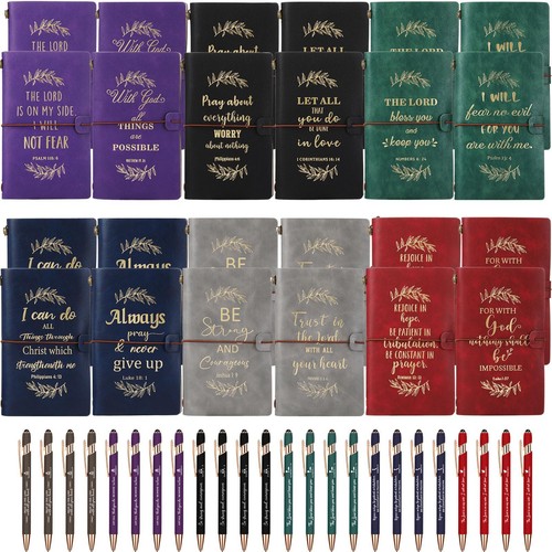 48 Pcs Christian Gift Bulk Leather Journal Notebooks and Bible Verse