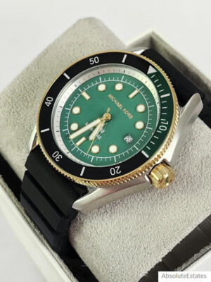 NEW Maritime Michael Kors Gold & Silver Green Mens Diver Watch