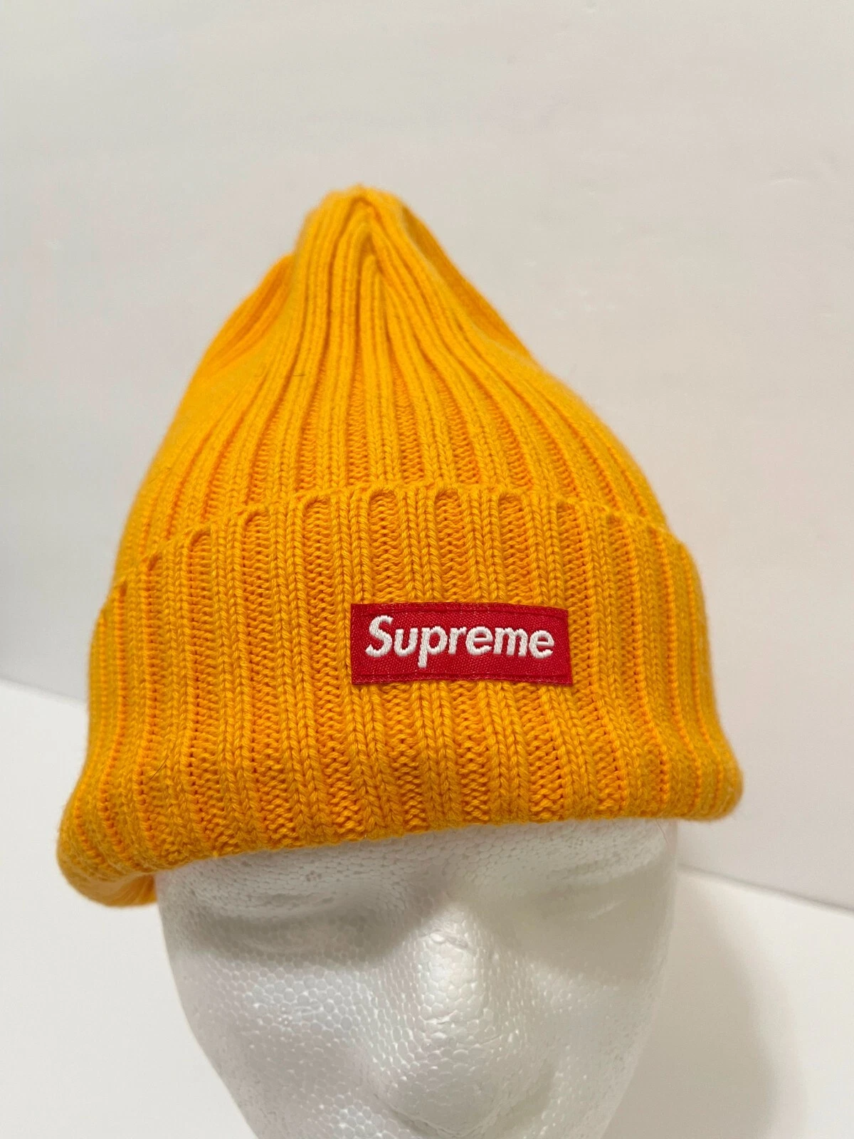 Bonnet d'hiver Supreme en tricot teint mandarine or moutarde SS20 taille unique OS
