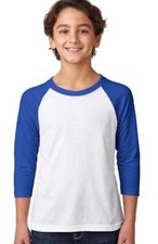 Next Level 3352 Youth Unisex CVC 3/4-Sleeve Raglan Royal Blue and White XS New