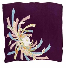 Vintage 100 Rayon Floral Purple Scarf JAPAN 26X26  Texture Kimono Fabric Mum