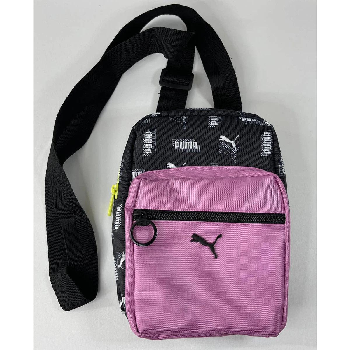 Puma Crossbody Purse Zipper Pocket Black Adjustable Strap Pink NEW