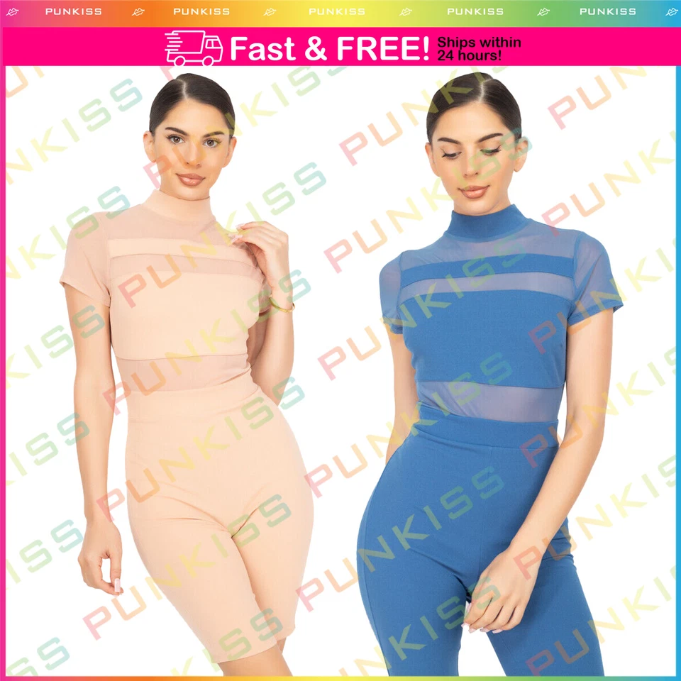 Body mono mameluco a rayas elásticas de manga corta para mujer Foto 2 de 2