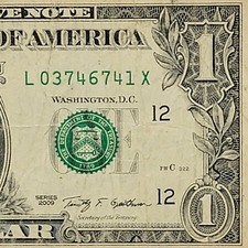 X Note Fancy Serial Number One Dollar Bill L03746741X FW 2009 12.8 Million Run