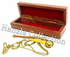 Brass/Copper Nautical Maritime Boatswain Whistle~Bosun Call Pipe With Wooden Box