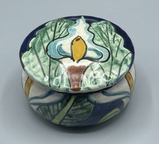 Joyería Talavera Mexicana Caja Baratija Cerámica Arte Popular Azul Cala Lirio con Tapa