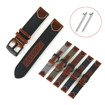Retro Nylon Strap 22mm 20 24mm PU Leather Watch Band Black Metal Buckle Bracelet