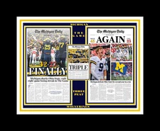 MICHIGAN WOLVERINES BEAT OHIO STATE 30-24 IN 2023 FOOTBALL 3 PEAT MATTED PIC #1