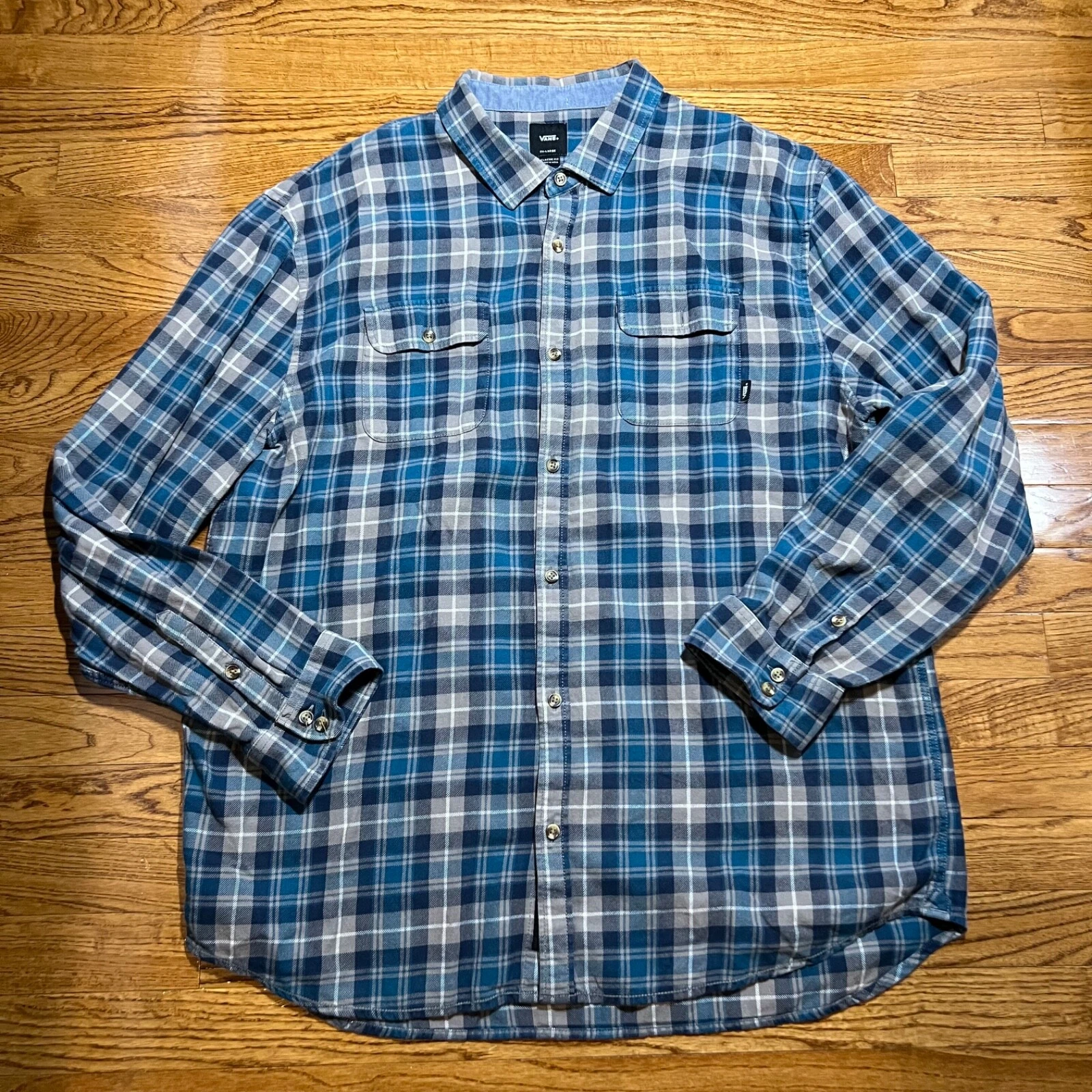 Vans Flannel Shirt Men XXL 2XL Plaid Button Front Outdoor Skater Pockets Classic