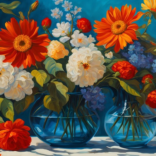 Quadro Botanico Composizione Di Fiori Vivaci In Vasi Di Vetro Blu , bow13 quadro - Imagen 6 de 6