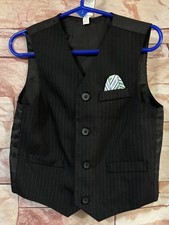 George Boy's Black Suit Vest w/ Green Pin Stripes. Size: 4T.