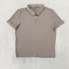 Calvin Klein Liquid Touch Polo Shirt Mens XL Beige CK Logo Monogram Stretch AOP