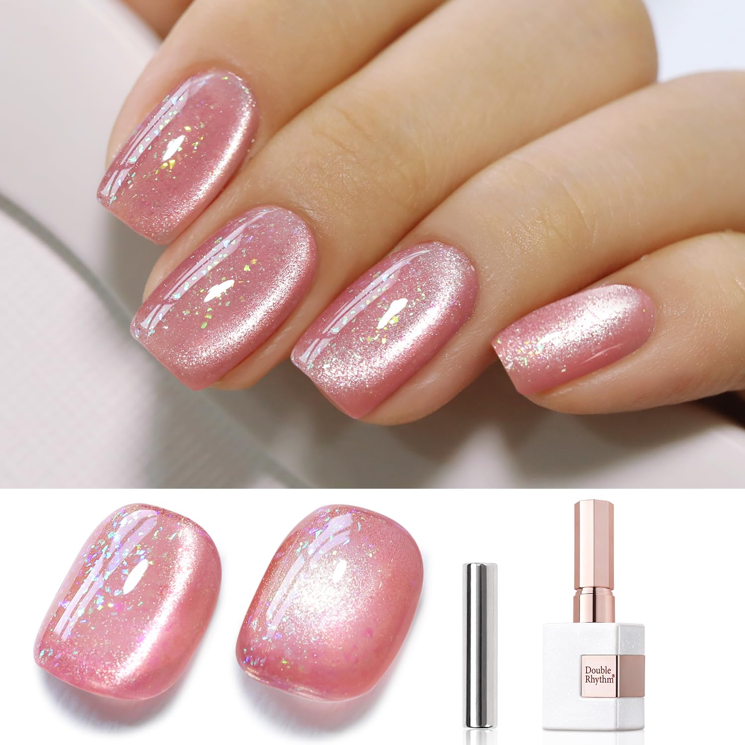 0.5oz Cat Eye Gel Polish with Magnet 15ml Holographic Glitter Shimmer Translucent