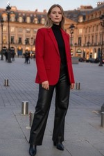 Zara Basic Red Blazer Size Large Shoulder Pads Suit Separates Office Wear Women