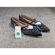 A New Day Gabriella Rhinestone Mary Jane Flats Jet Black Satin Pointed Toe 10