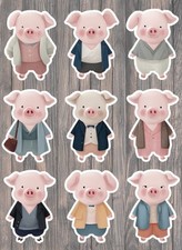 Dressed Piggies Die Cut Vinyl Stickers Set Scrapbooking Laptop Waterbottle
