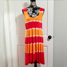 ⛱️SIZE 12 Calvin Klein⛱️ - Red/Orange Stripe Tie Dye Stretch High-Low Dress