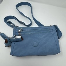 KIPLING Diane Light Blue Nylon Crossbody Bag Monkey Keychain 4 Compartments