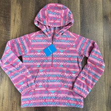Columbia Girl Pink Geometric Pattern 1/4 Zip Fleece Hoodie Jacket Size L NWT