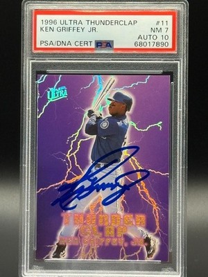 KEN GRIFFEY JR. 1996 FLEER ULTRA #11 THUNDERCLAP AUTOGRAPH PSA 7 AUTO 10