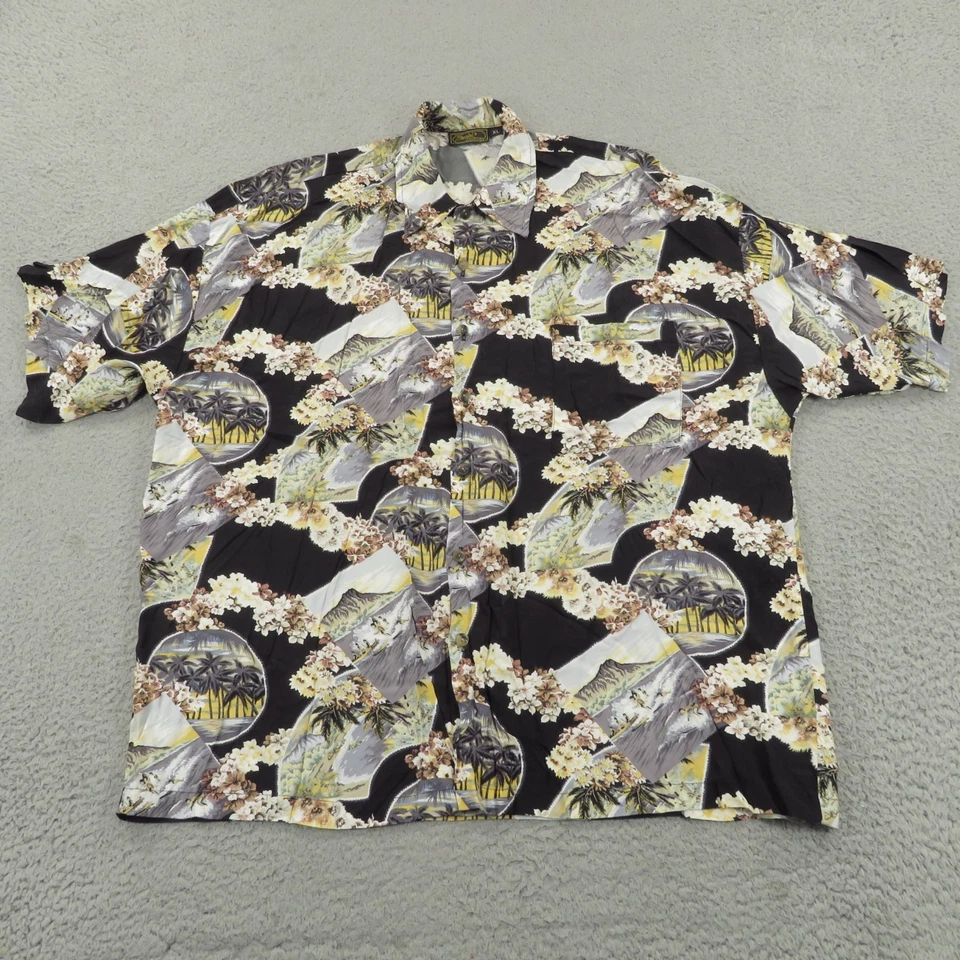 Camisa DE COLECCIÓN Monzini Para Hombres XL 100% Seda Hawaiana Gráfico Floral Lei Hula Surfer Foto 2 de 4