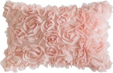 3D Rose Flower Pillow Cover 12x20 Peach Pink