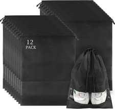 12 Pack Large Shoe Bags for Packing with Clear Window, Dustproof Drawstring Trav