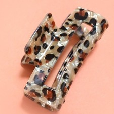 Rectangle Leopard Animal Print Hair Claw Clip Beige