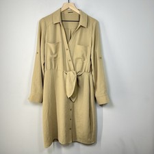 Elie Tahari Tie Waist Shirt Dress Sandcastle Beige Button Front NWT Size 10