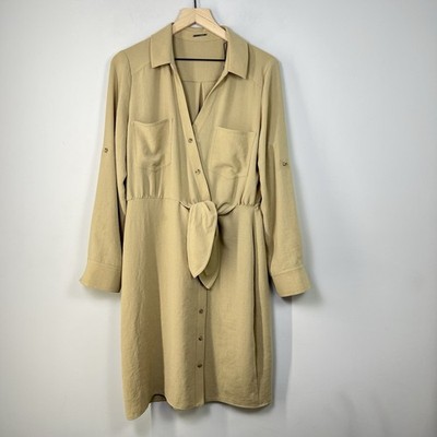 Elie Tahari Tie Waist Shirt Dress Sandcastle Beige Button Front NWT Size 10