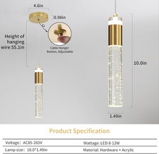 3 Pack Gold Bubble Crystal Pendant Lights LED 3 Color Kitchen Island