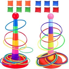 Colorful Plastic Sport Ring Toss Game Set for Kids,2 Colorful Columns 36 Ring...