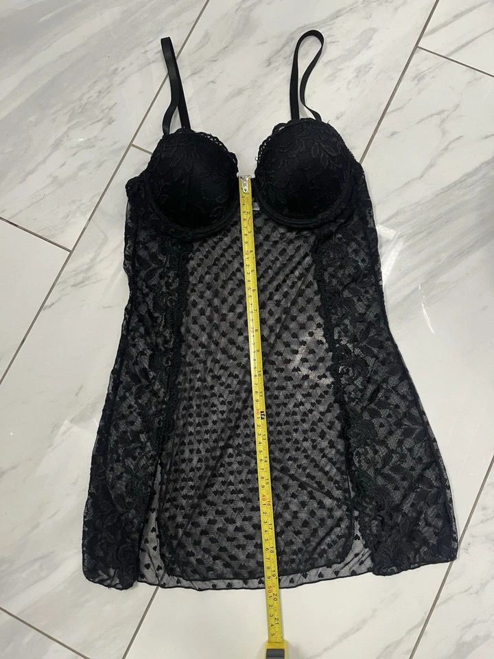 Lencería Babydoll Rampage para mujer M Heart Dot negra - Sujetador vintage UW Y2KV Foto 4 de 4