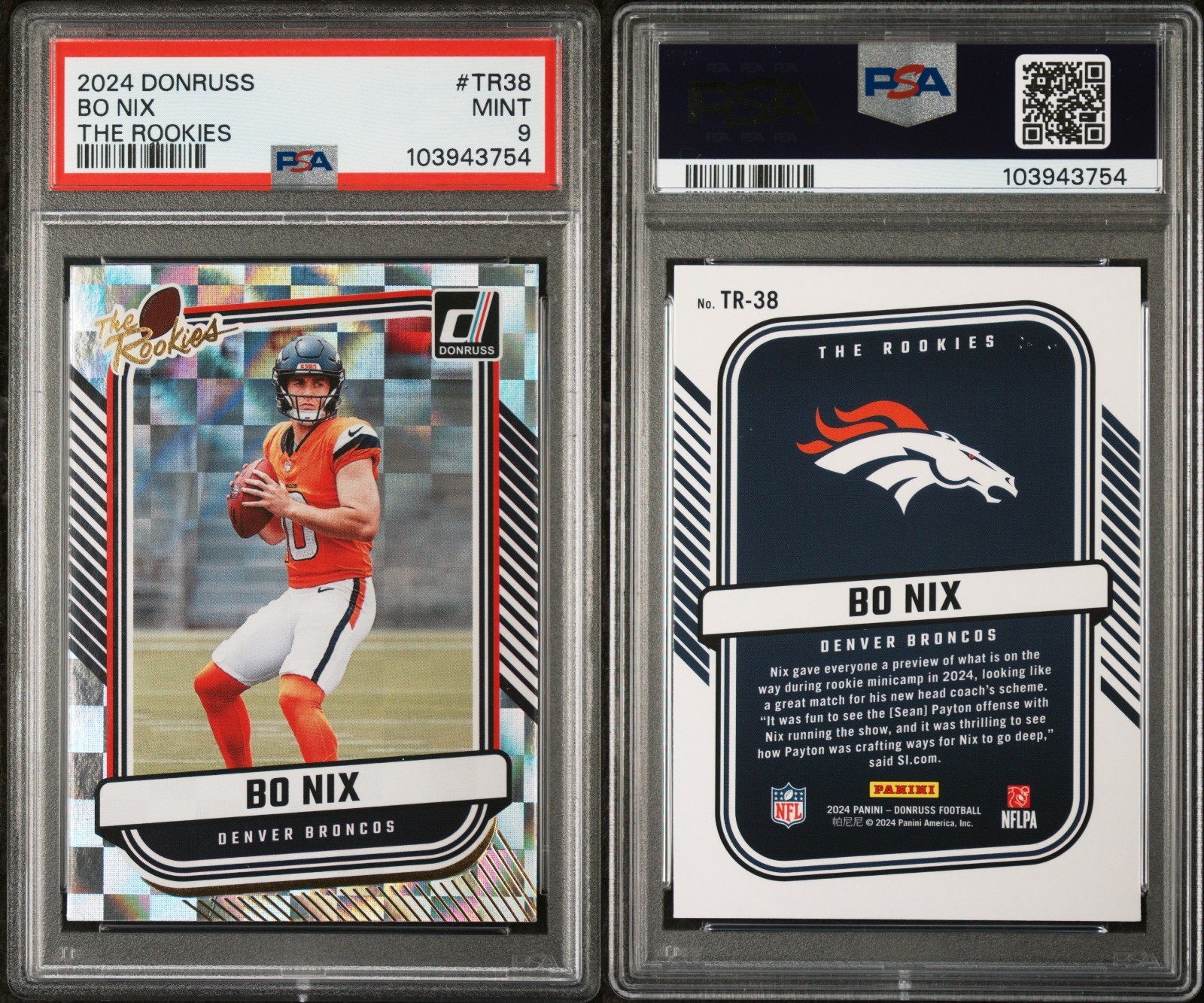 PSA 9 2024 Donruss The Rookies #38 Bo Nix RC Denver Broncos